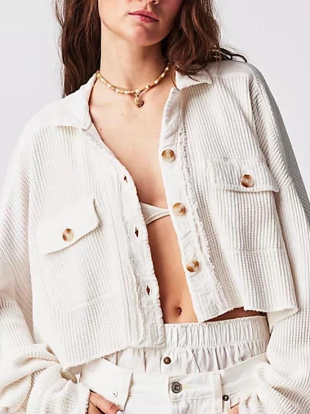 Free People One Waffle Knit Cropped Jacket